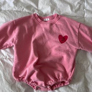 Black Bean Korean Brand Pink Sweatshirt Romper with Heart Design